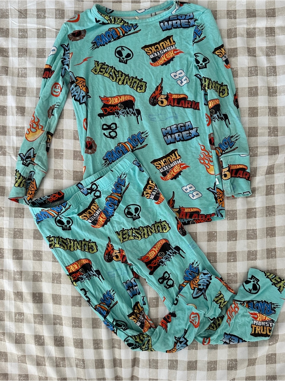 Posh Peanut Turquoise Graphic Hot Wheels-Style Pajama Set
